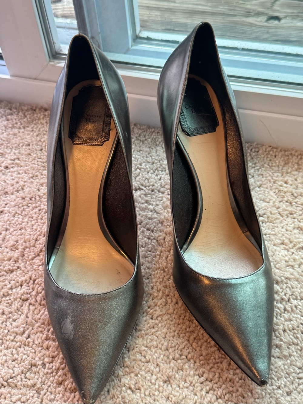Dior Dark Silver Metallic Leather Stiletto Size 40 - U.S. 10